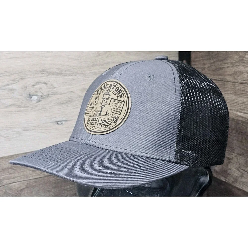 Educator Skull Leather Patch | Teacher Coach Professor Hat Patch | RF CO.